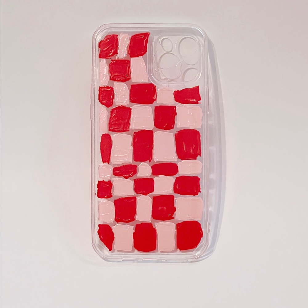 Red & pink checkered iPhone 13 Pro case
